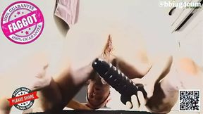 Exposure whore rides ribbed dildo