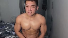 Pinoy Muscle Twink Jerks His Fat Cock While Grinding Naked on His Bed