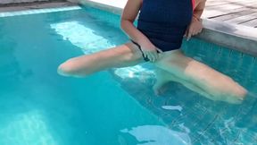 Horny Blondy Masturbation Her Shaved Pussy Outdoors.