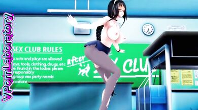 AI gangbang fucks the slutty teacher in 3D cartoon orgy
