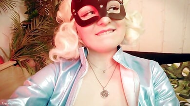 Swedish blonde Arya Grander commands obedience in latex and rabbit mask during intense JOI session