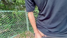 foreskin boy flashing in wood and pee