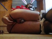 Cosplay Bunny Trap in Chasity plays with Glass Dildo