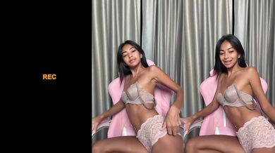 Asian bombshell with massive natural tits takes it all solo