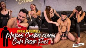 Nara and Syl Nifty makes cuck clean other men cum from their feet (1080 EN-sub) Foot Humiliation - Cum Eating - Cum Humiliation - Foot Cuckold - Condom Fetish - Cum Swallower - Chastity Male - Beta Man