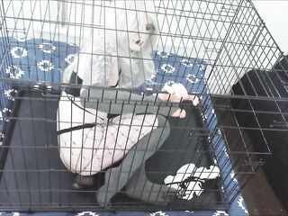 alternative maid spills platter & gets rope-tied sextoy torture - struggling in cage