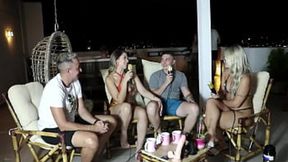 Outdoor romance with blonde beauty and dark stud