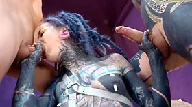 Heavily tattooed babe takes on double anal, sloppy blowjob, ATM, and huge gaping