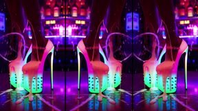 Hot high heels on a counter in a nightclub with messy cumshots on legs, feet and heels. AI-generated