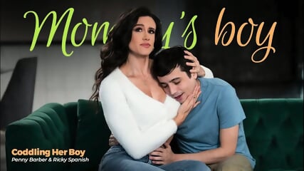 coddling her boy.