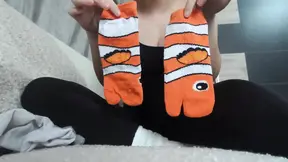 Step sis tries on sexy tabi socks and plays with her toes