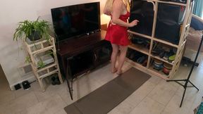 stepson masturbates while stepmom is stuck in the living room