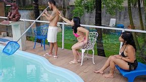 the rich girls from the condo asked for help at the pool, and things went wrong