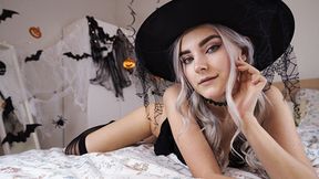 Cute horny witch gets facial and swallows cum - Eva Elfie