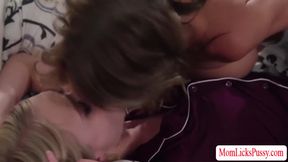 Busty stepmom licks her stepdaughters pussy to be awake