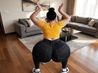 large ass in ebony jeans, this babe has a massive ass