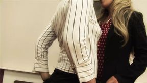 Blonde Lesbians Use A Strap-On At The Office