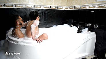 playing in the jacuzzi