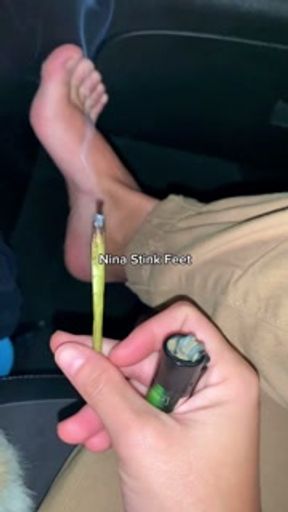 Topless on the Car! Armpit, Feet and Boobs! Smoking fetish