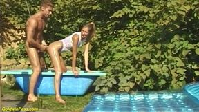 Skinny oiled stepsister anal outdoor fucked