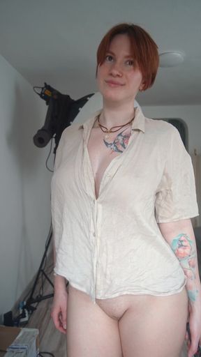 Amateur redhead gingers with Winnie the Pooh tattoo swallows cock