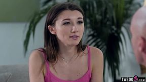 Tiny stepdaughter has rough sex with angry stepdad