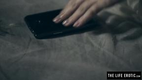 ”Sensual brunette Emily J rubs both of her holes”