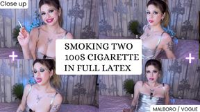Smoking Fetish: Latex Red Lipstick Dual Cigarette Smoke Play