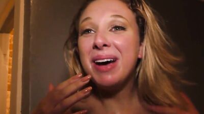 Blonde beauty with big tits fucked hard by two black guys
