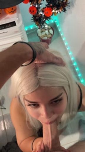 The Pleasure Witch: she swallows and masturbates big cock with seductive look