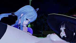 FUTA KONOSUBA MEGUMIN X WANDERING WITCH ELAINA 3D HENTAIv