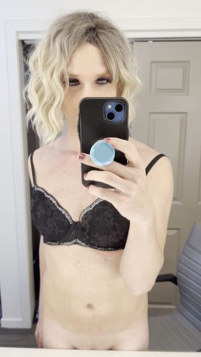 Hot Blonde Crossdresser in Mirror