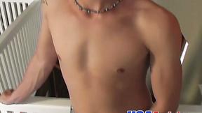 ”Sexy & charming twink wanks his big massive prick in the corner”