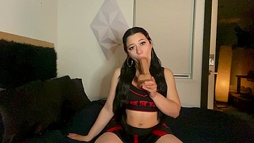 Hot Latina College Cheerleader Twerks Sucks Dildo Squirts