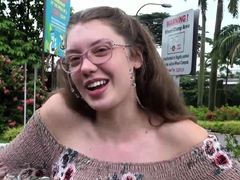 Sexy brunette teen outdoor masturbation