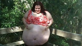 Big Belly Play, Show Off and Changing Clothes on the Boardwalk In The Woods *MP4*
