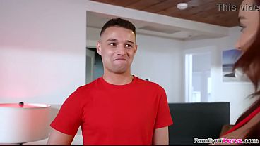 Horny stepson is eyeing his hot new big tits stepmom Natasha Nice all Christmas morning The busty milf bends over and he puts a butt plug up her ass