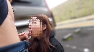 Perverted Japanese MILF Chugs Cum in Dam Lot Car Blowjob