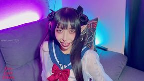 Succubus Melu seduces slave with hands and feet