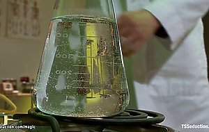 Scientist bound and fucked by shemale