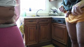 Stepbro defiles stepmom's hot kitchen in a lewd and depraved taboo sexual encounter.
