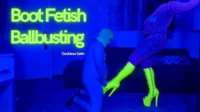 Neon Boot Fetish Ballbusting | Goddess Sadistic Satin CBT Ebony Female Domination Femdom