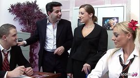 Female Teacher and Girl seduce to FFMM Foursome Orgy in Classroom