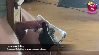 Close up - Femdom edges cock to ruined orgasm in a glass