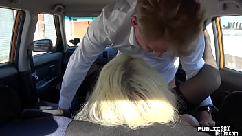 Busty fakeboobs MILFY public fucked in car outdoor by hubby