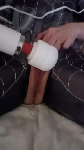 Rubbing my big clit with my wand