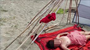 Milf touches dick in public on the canary nudist beach in front of people watching - MissCreamy