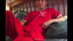 BadBoysBootCamp: Twink Gavin Stone pleasures his big cock in an intense solo wanking