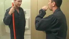 Blonde Slut Gets Fucked Hard by Two Studs Right There in the Bathroom Stall