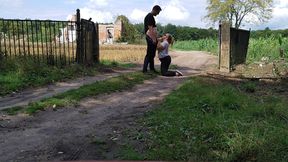 Risky blowjob near ruined factory